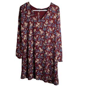 Madewell S Button Back Long Sleeve V-Neck Maroon Boho Dress Antique Floral
